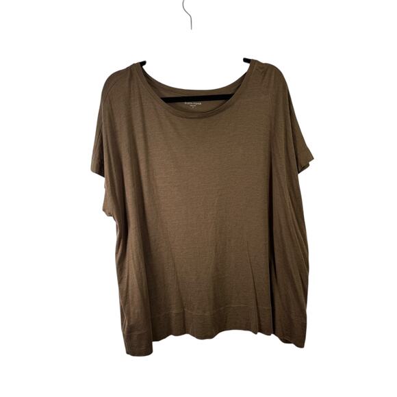 Eileen Fisher Silk Cotton Jersey Tee Short Sleeve Green Oversized Womens Small - Picture 1 of 6